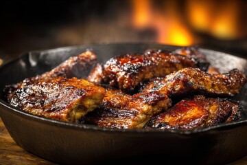 Savory Smoked Country Ribs on Seasoned Skillet: A Tempting Bar-B-Q Feast