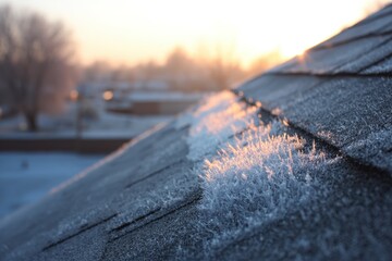 Frosted Rooftops: Early Morning Chill with Crystalline Frost on Tiled Surfaces in December