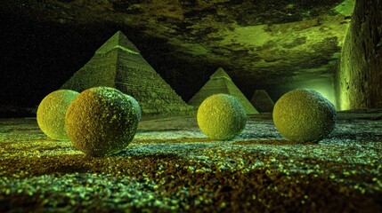 Enigmatic Pyramids and Luminous Spheres in a Mysterious Chamber