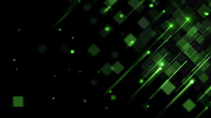 Obraz premium Green glowing squares and lines moving on black background