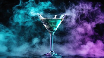 Martini Glass in Vibrant Smoke: A Dynamic Cocktail Still Life - Powered by Adobe