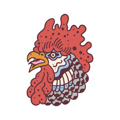Striking rooster head illustration with vibrant colors and bold outlines, perfect for farm or cultural themes.