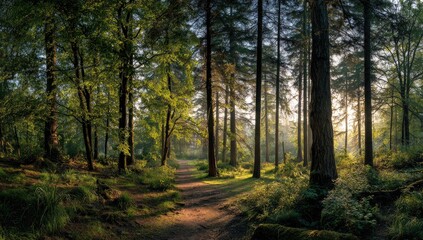 Sunlit forest path