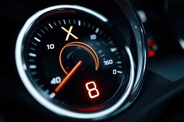 Close-up car dashboard speedometer