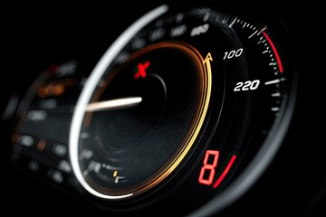 Close-up of a car dashboard speedometer