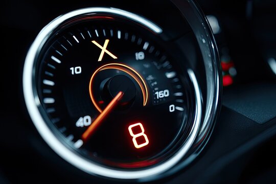 Close-up car dashboard speedometer