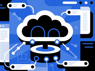 Modern abstract illustration of cloud computing technology with digital connections and futuristic interface design. Concept of data storage, cybersecurity, big data, and information technology