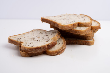 Freshly sliced ​​sourdough bread with a textured texture. Food.