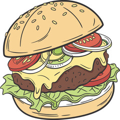 Classic beef burger with melted cheese delicious food illustration