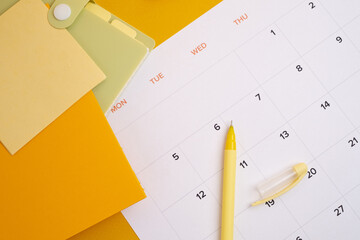 Monthly calendar. Calendar with date on paper. Day planner. Schedule of the week, month and year. Modern organizer. Business diary. Deadline reminder. Daily event management. Template and grid