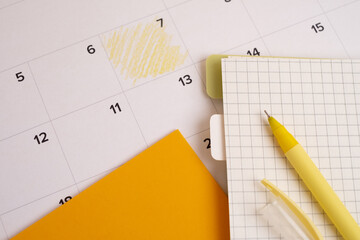 Monthly calendar. Calendar with date on paper. Day planner. Schedule of the week, month and year....