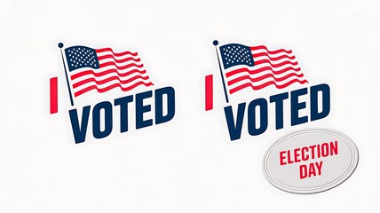 American election day badge with I Voted text and usa flag