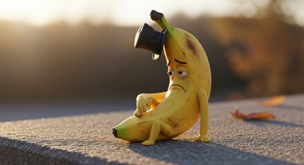 Sad Banana Character with Top Hat - Emotional Concept