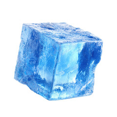 A large blue crystal cube formation with shimmering facets against a black background