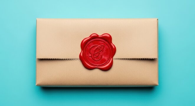 Sealed Kraft Paper Envelope on Blue Background