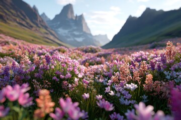 Vibrant flowers in a scenic landscape