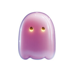 Fototapeta premium A cute pink ghost character with glowing golden eyes on a black background
