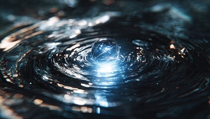 Abstract ripples in dark water surrounding a luminous sphere