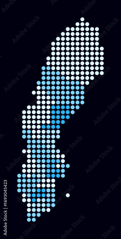 Poster sweden dotted map. digital style map of the country on dark background. sweden shape with circle dot