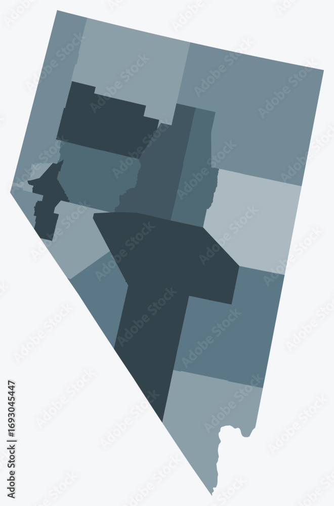Poster map of nevada with counties. just a simple state border map with county division. blue grey color pa