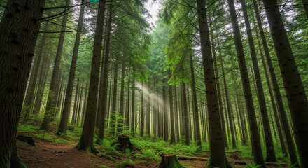 Sunlight Streaming Through a Lush Forest