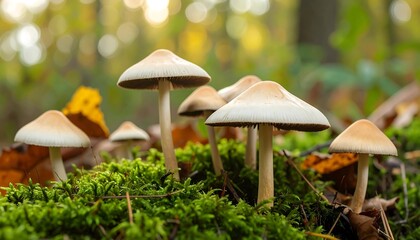 Mushrooms in Autumn Forest Moss