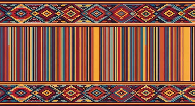 Colorful Striped Ethnic Geometric Pattern Background.