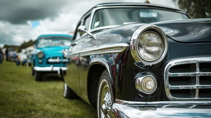 Nostalgic Display of Vintage American Cars at Classic Car Show: A Summer Lifestyle Celebration for Enthusiasts
