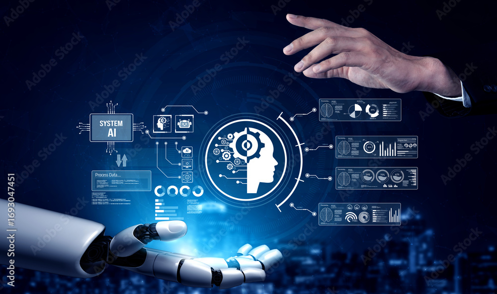 Poster ai assistant brain processor with llm technology, big data, machine learning, generative ai for busi