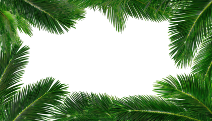 Green palm fronds frame a bold black hole