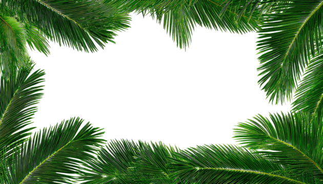 Green palm fronds frame a bold black hole