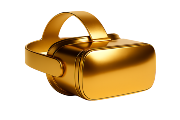 Luxurious golden virtual reality headset displayed with sleek design transparent background
