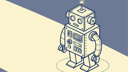 Obraz premium Isometric Line Art Robot vector with Square Head and Cylindrical Arms.