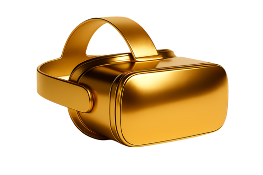 Luxurious golden virtual reality headset displayed with sleek design transparent background