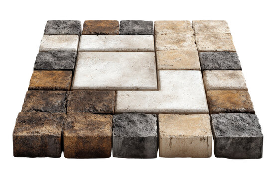Assortment of natural stone paving blocks for landscaping.