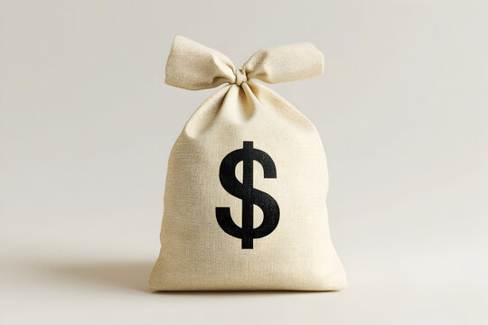 Beige canvas money bag with dollar sign symbolizing wealth and finance