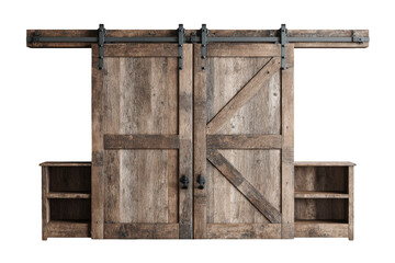Rustic Reclaimed Wood Double Sliding Barn Doors on a Metal Track.