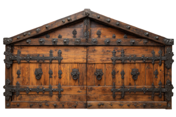Ancient Ornate Wooden Gate with Heavy Wrought Iron Hardware.