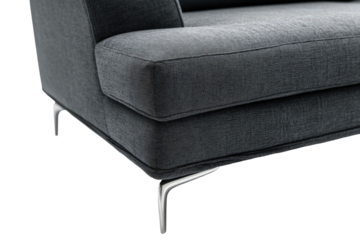 Modern dark gray fabric sofa corner with chrome legs.