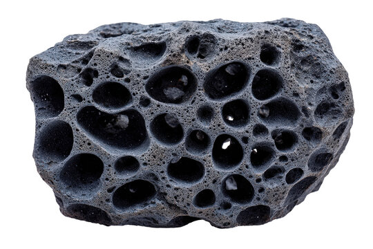 A single piece of dark porous volcanic lava rock isolated.