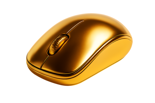Luxurious golden computer mouse symbolizing wealth and technology innovation transparent background
