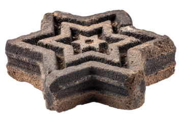 Vintage hand carved wooden star shaped printing block.