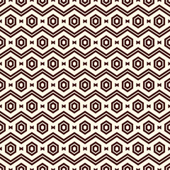 Zigzag seamless pattern. Hexagon mosaic tiles ornament. Ethnic surface print. Repeated geometric figures background. Ornamental wallpaper. Modern geo design digital paper. Vector abstract art