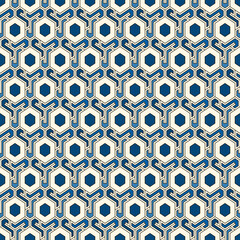 Fototapeta premium Honeycomb seamless pattern. Hexagon mosaic tiles ornament. Ethnic surface print. Repeated geometric figures background. Ornamental wallpaper. Modern geo design digital paper.