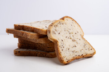 Freshly sliced ​​sourdough bread with a textured texture. Food.