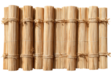 A rustic panel made from vertical bundles of dried reeds.