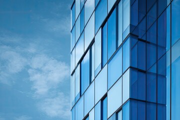 Obraz premium Modern glass facade against a partly cloudy sky