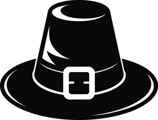 Detailed Silhouette Illustration of a Black Pilgrim Hat Vector Design Element for Graphic Projects and Historical Depictions, Ideal for Educational Resources