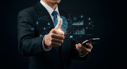 Businessman with Fingerprint Scan and Digital Interface - Security and Technology Concept