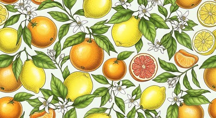 Obraz premium Citrus Fruit Pattern - Oranges, Lemons, and Grapefruit.